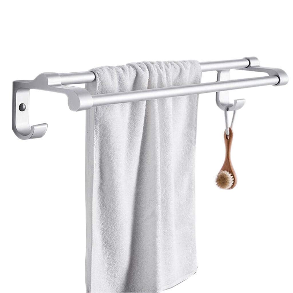 Rack à double serviette en aluminium avec crochets pour salle de bain