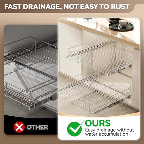 Image of 2 Tier Pull Out Cabinet Organizer 24 inch W X 22 inch D, Chromed, Full Slide Out