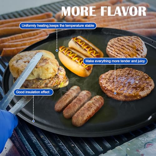 Image of 2-in-1 Cast Iron Griddle for Oklahoma Joe's 7577447P04 Charcoal Grill, 18 inch Non-stick Griddle Pan for Outdoor Weber, Nexgrill, Kamado, Big Green Egg 18 & 22 inch Charcoal Kettle Grill Accessories
