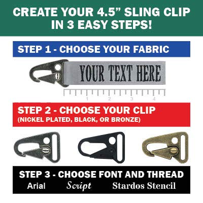 Custom Name Tape Material Embroidered 4.5" Sling Clip Style Luggage, Crate, Belt, Gear, Keyring. Over 40 Colors to Choose from.2