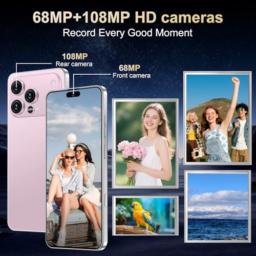 Image of Ecshock 17PM Unlocked Phone | Cell Phone Android 15.0 | 16+512GB Smartphone| 6.99 inch HD Display | Long Battery Life 7000mAh | 68+108MP Zoom Camera| Fingerprint Lock | with Dual SIM (Pink)