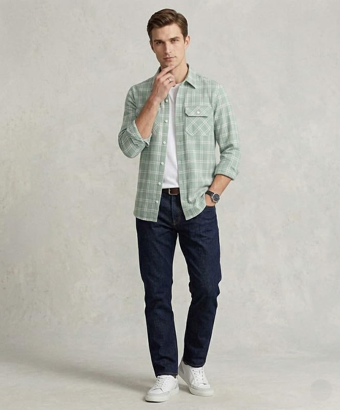 Image of DEELMO Men's Stylish Cotton Blend Casual Chakes Shirt || Full Sleeve Shirt with Dual Flap Pockets Fabric || Perfect for Casual and Classic Fit & Style || Stylish Everyday Wear