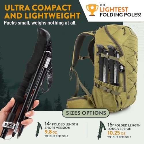 Image of Premium Foldable Hiking Poles by USA Brand - Adjustable, Lightweight Trekking Poles Made of Aircraft Aluminum, Metal Flip Locks & Comfortable Real Cork and EVA Foam Grips