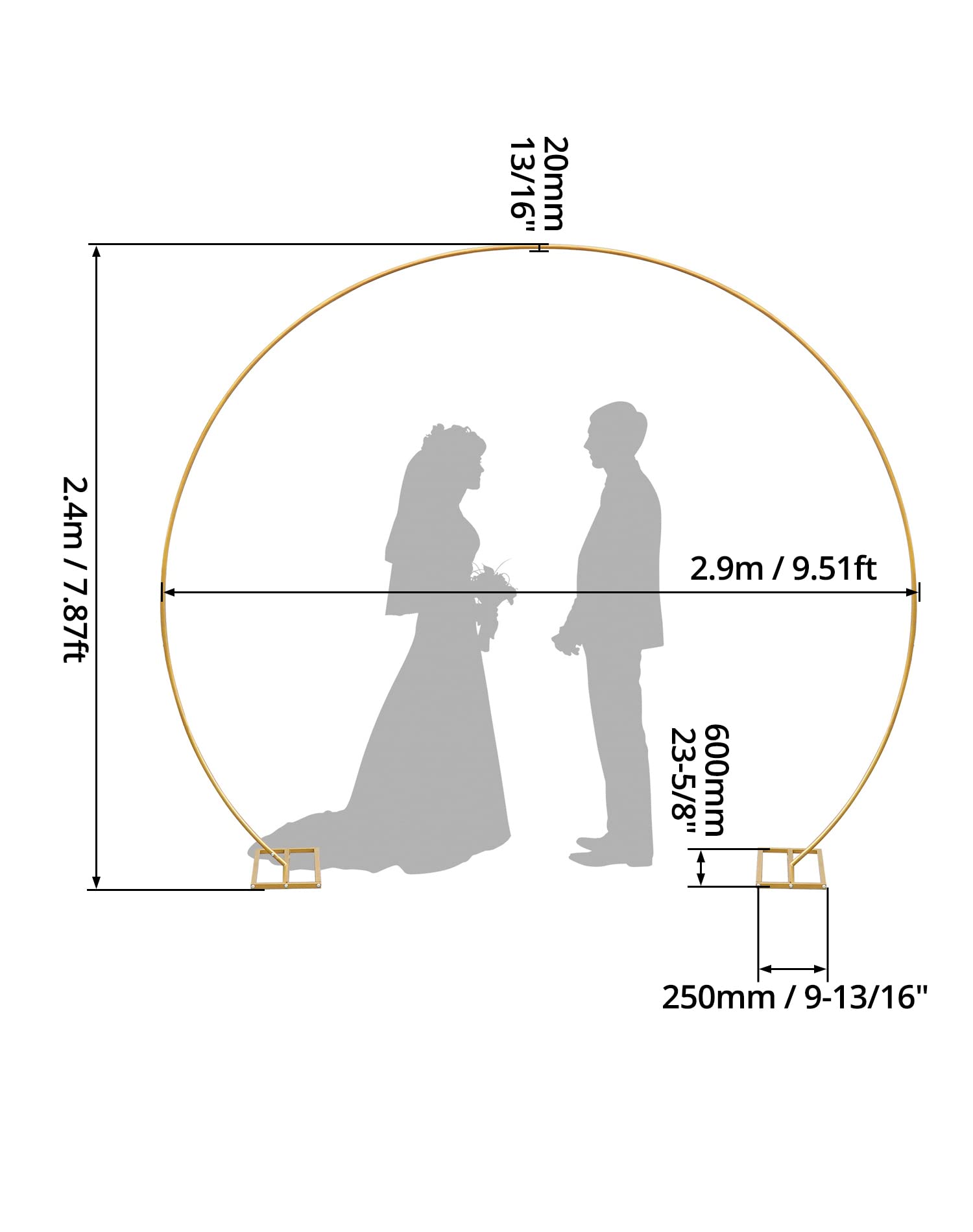 QWORK® Gold Hochzeitsbogen Traubogen - 2.9x2.4m (BxH) - Tragbares Großer Metall-Ballonbogen Hintergrundständer für Hochzeit, Babyparty, Abschlussfeier Dekoration