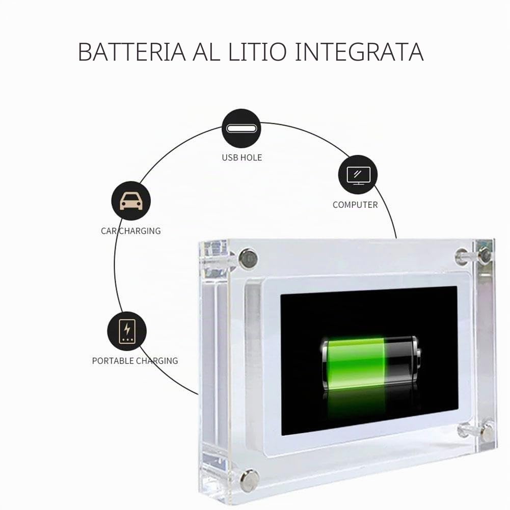 Cornice video digitale da 12,7 cm, acrilica 4 GB, batteria 1200 mAh, decorazione casa regali