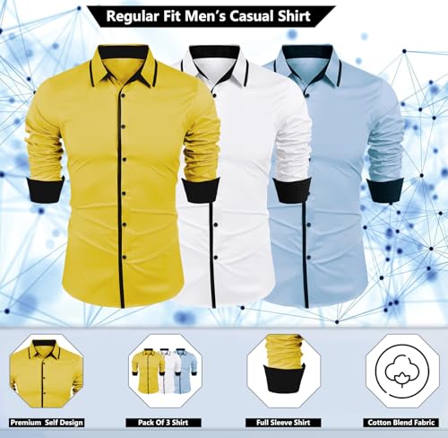 Image of Zombom Combo of Men's Cotton Blend Solid Regular Fit Casual Full Sleeves Shirts (Pack of 3)