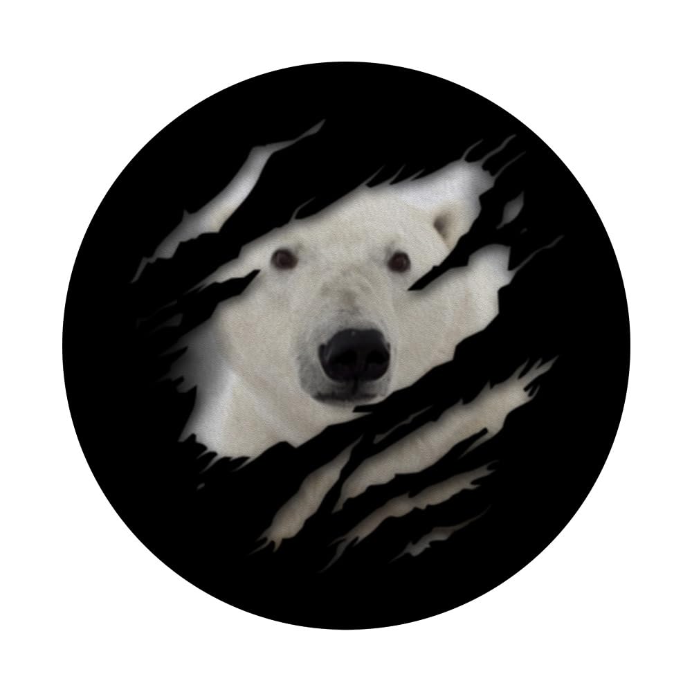 Cute Polar Bear Face Animal Ripped Polar Bear PopSockets Swappable PopGrip, Black - Image 3