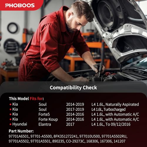 Image of PHOBOOS A /C Compressor with Clutch Compatible with Kia Soul 2014-2019, Forte5 2014-2016, Forte Koup 2014-2016 & Hyundai Elantra 2017【ONLY FITS 1.6L engine】, Ref.CO-29273C, 168306