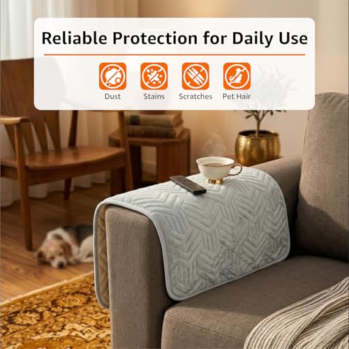 Image of Amazon Basics - Velvet Quilted Make Your Own Sofa Cover | 70cm x 70cm |Microfiber Sofa Slipcover (Striped,Silver, Set of 2 Armrest)