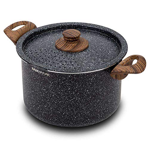 NAVA Faitout | 22 cm, 5 l | Couvercle avec fonction égouttoir | Revêtement en granit | Pour cuisinière à gaz et à induction