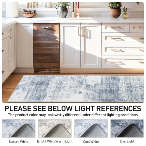 2'6''x8' Runner Rugs Washable Rug: Modern Abstract Living Room Rug Soft Anti-Skid Thin Carpet Indoor Floor Non-Shedding Carpets for Bedroom Dining Room Farmhouse Nursery Home Office - Blue White