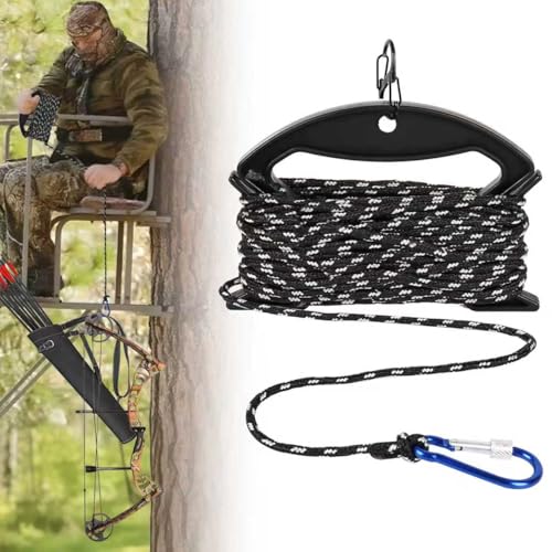 32 Ft Bow Rope for Treestand – Heavy-Duty Hunting Rope with Reflective Design, Adjustable Hoist Rope for Lifting Guns, Bows, Backpacks & Hunting Gear – Tangle-Free Bow Pull Up Rope with Clip & Handle