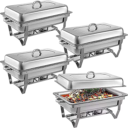 XBSXP 4er Pack Chafing Dish Buffet Komplettset, Edelstahl Chafer und Buffet Speisenwärmer Sets mit Wasserpfanne…