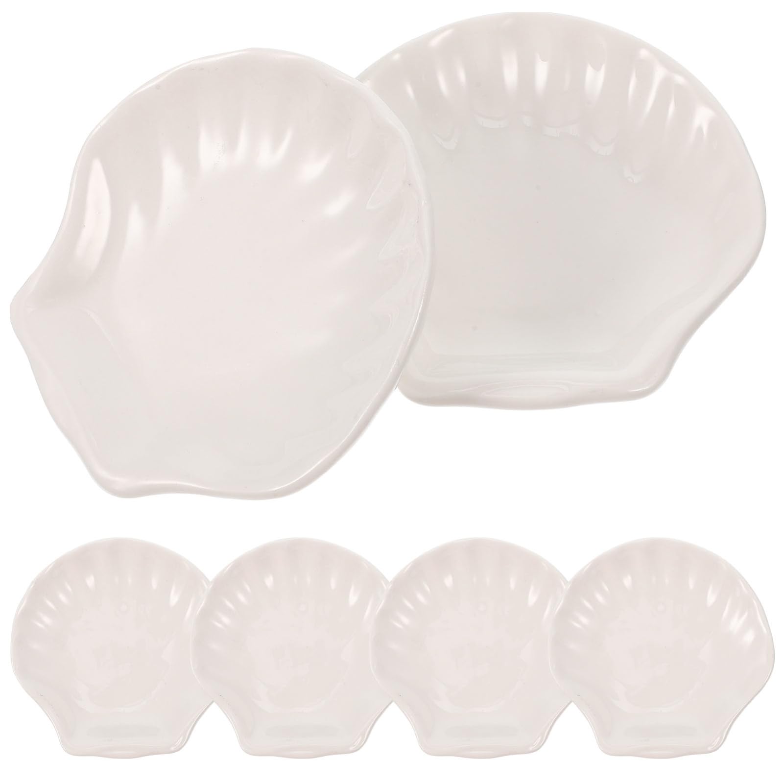 Assiette à Goûter en Céramique 6Pcs, Plat Coquille Blanc