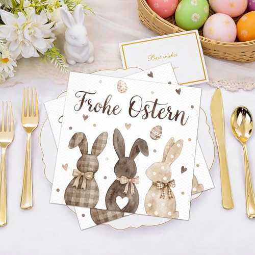 DPKOW 40 Stk Osterservietten 33x33cm, Frohe Ostern Servietten Hase Ostertisch Deko, Hasenservietten Osterhasen Papierservietten Einwegservietten Oster Servietten Frühling Ostern Party Zubehör