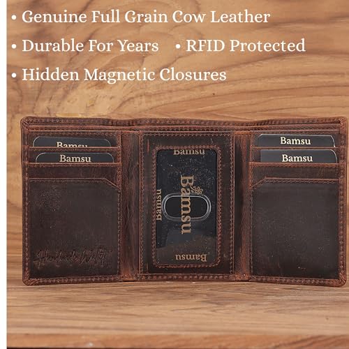 USA Flag Trifold Wallet for Men – Full Grain Leather American Flag Wallet, Handcrafted RFID Blocking Patriotic Wallet, Tri-Fold Leather Wallet, Gifts for Him3