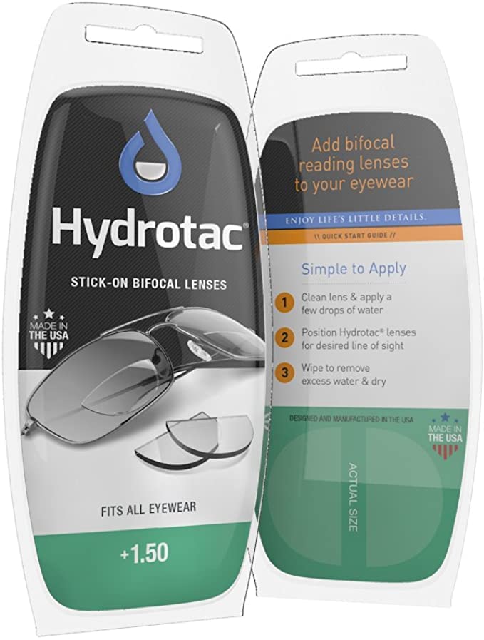 OPTX 20/20 Hydrotac Stick On Bifocal Lenses +1.50 Diopter | Magnifying Adhesive Reading Lenses | Sunglass Magnifier Add On | Reusable Design