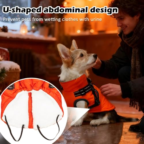 Hundemantel Winter mit Geschirr Einstellbar, ZoneYan Wasserdicht & Warm Hundemantel für Kleine Hunde, Reflektierende Winterjacke, Winddicht Weste für Hund (Orange, XS)