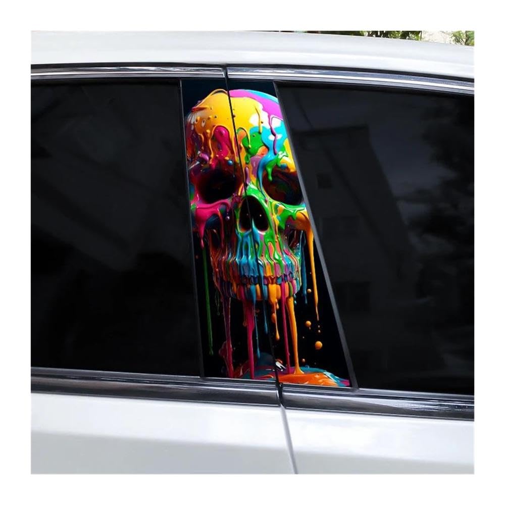 Body Parts 2pcs Car Center Pillar Sticker Colorful Skull Auto B-Pillar Waterproof Protective Film(B)