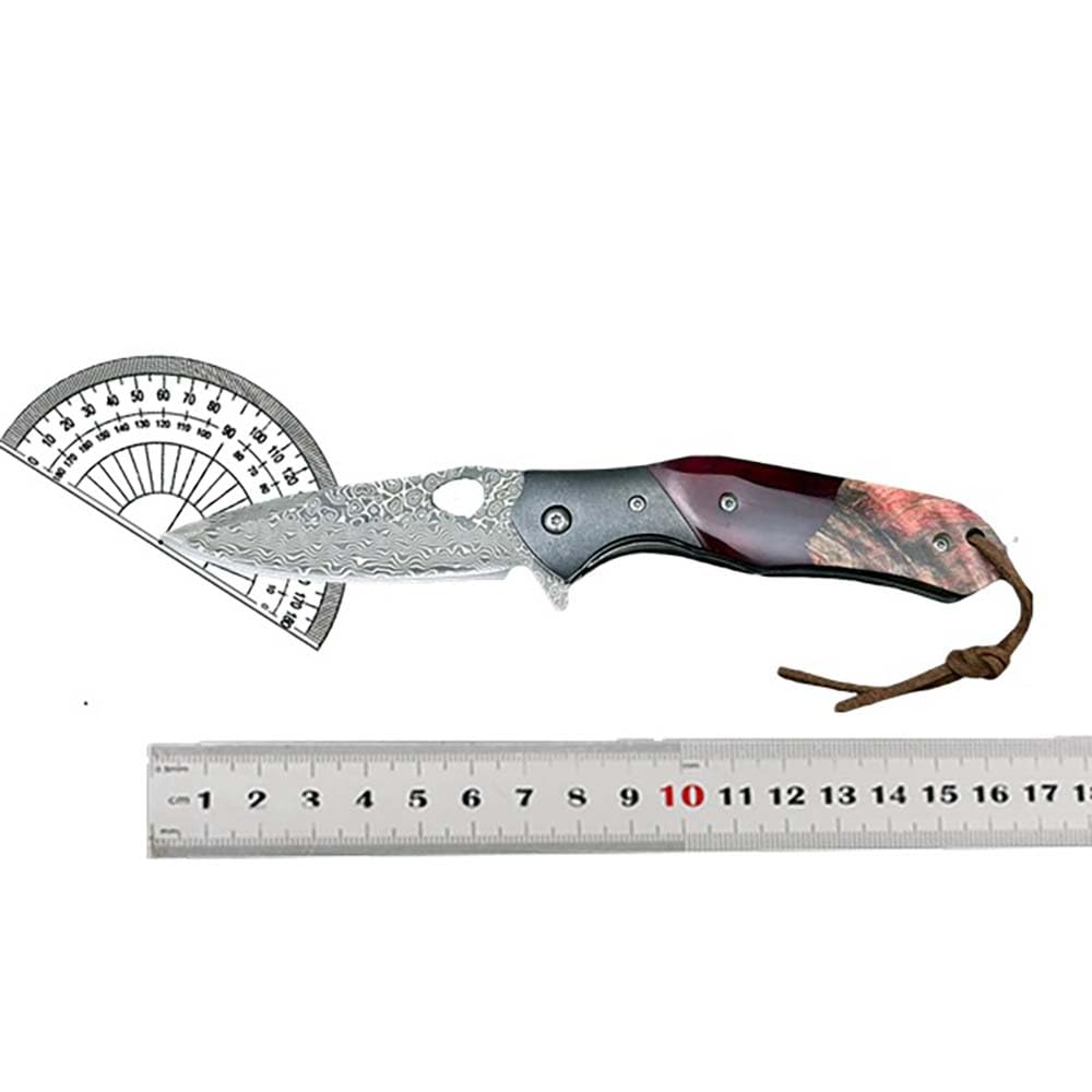 Outdoor Messer Survival Tragbar Taschenmesser Flach Aus stahl Damaskus,stabilisierte holz,Damast Klappmesser,Camping Jagdmesser taktische messer, EDC Damaszener Messer,klein tanto messer mit lederseil