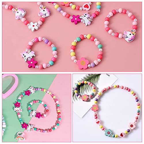 6 Stk Einhorn Armbänder, Einhorn Geschenke Mädchen Kinder Einhorn Armband Set,Einhorn Kinder Schmuck Mädchen Set,Prinzessin Halskette Armband,Geschenk für Mädchen Geburtstag Prinzessin Mädchen Zubehör