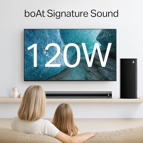 Image of Boat Aavante 2.1 1200, 120W Signature Sound, 2.1 CH w /Wired Subwoofer, BT v5.4, Multiple Ports, EQ Modes & Remote Control, Bluetooth Sound bar, Home Theatre Soundbar Speaker (Premium Black)