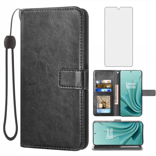Coque Oneplus Ace 2V 5G étui portefeuille cuir noir avec fente pour carte