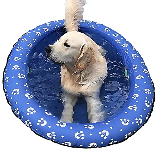 Ginkago Inflatable Pool Float for Adult Dogs and Puppies, Large Contemporary Modern Blue Pet Dog Swimming Pool Float Ride on Bathing