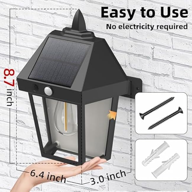 DERAYSION Solar Porch Lights Outdoor, 9 Inch Solar Wall Lanterns with Motion Sensor, 3 Mode Adjustable Brightness Waterproof Outdoor Solar Lights for Porch Door Patio Fence Garage -2 Pack