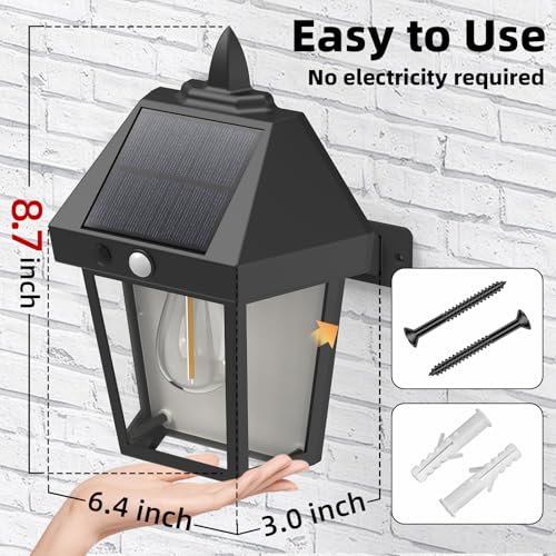 Image of DERAYSION Solar Porch Lights Outdoor, 9 Inch Solar Wall Lanterns with Motion Sensor, 3 Mode Adjustable Brightness Waterproof Outdoor Solar Lights for Porch Door Patio Fence Garage -2 Pack