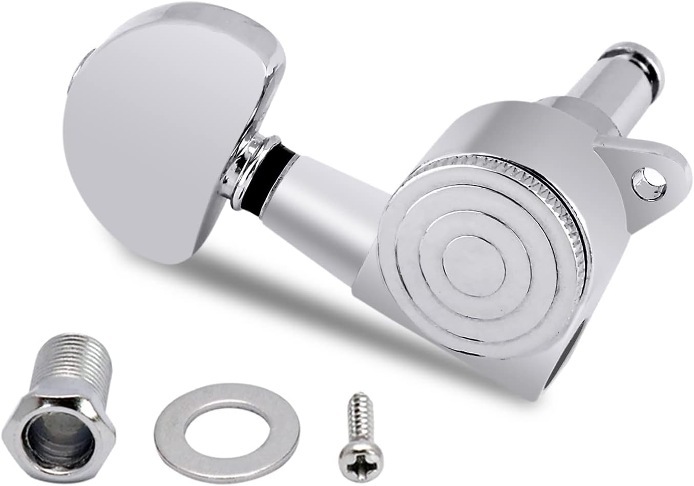 Metallor Locking Guitar String Tuning Pegs Tuning Keys Machine Heads Tuners 1:18 Gear Ratio 6 In Line for Right Handed Electric Guitar or Acoustic Guitar Parts Accessories Half Round Head Chrome.