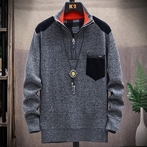 tuduoms Fashion Sweaters Men's Quarter Zip Casual Stand Collar Pullover Ribbed Cable Knit Jumper Tops Knitwear with Pocket2