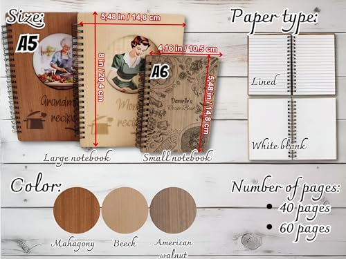 Custom-Recipe-Book-Christmas-Gift-Personal-Cookbook-With-Wooden-Cover-Write-In-Family-Recipes-Spiral-Bound-Recipe-Journal-Gift-For-Foodies-5th-Wedding-Anniversary-Mothers-Day-Kitchen-Keepsake