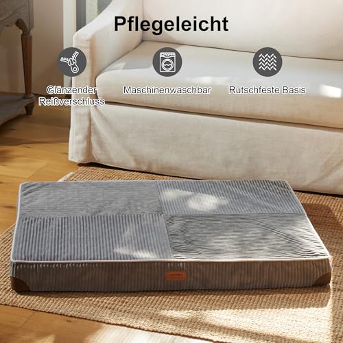 FUKUMARU Orthopädisches Hundebett - 91x56x9 cm, waschbares Hundekissen mit wasserdichter Gewebeschicht, kuschelige Hundematte, Hundematratze, Anti-Rutsch Hundecouch, grau.