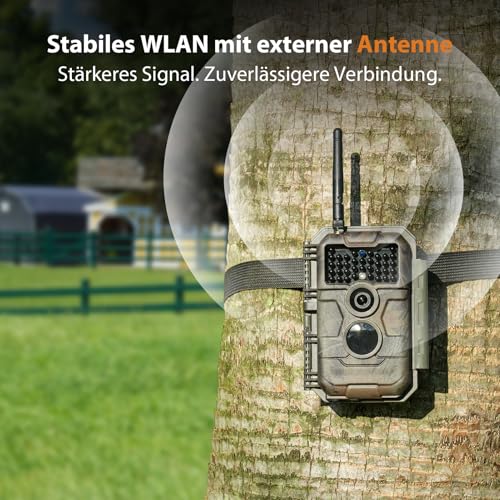 GardePro E6 Wildkamera WLAN, 64 MP, 1296p H.264 Video, 110° Blickwinkel, Wildtierkamera mit...