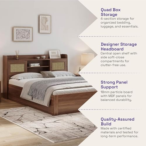 Image of Wakefit Bed | 3 Yr Warranty | Bed Queen Size, Comes with Storage Box, Noise-Free, Density: 680-750 kg /m, Termite & Borer Resistant, Fits Mattresses Up to 8 inches (Tesser 78 x 60 - Columbian Walnut)