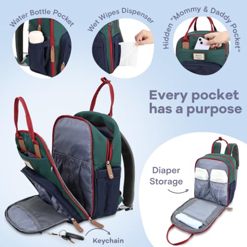 Image of RUVALINO Diaper Bag Backpack-Multifunction Baby Travel Bag with Changing pad, Insulated Bottle Holders & Pacifier Case, Large Capacity, Waterproof, Red-Green-Blue