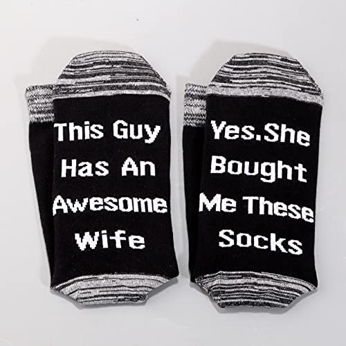 LEVLO Novelty Birthday Gift This Guy Has An Awesome Wife he Bought Me These Socks Cotton Socks Gifts for Him2