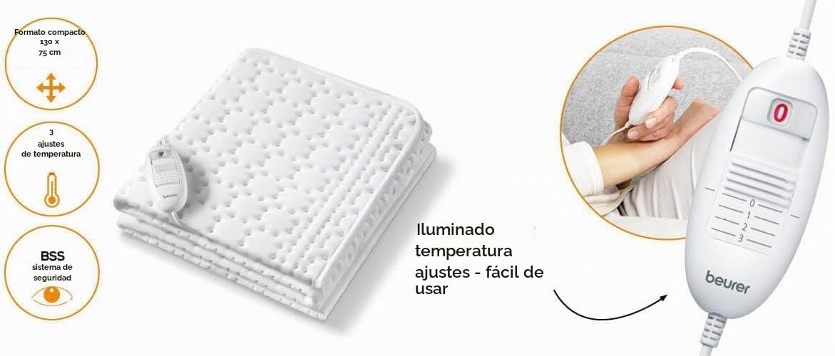 Beurer Almohadilla térmica UB 30, con 3 niveles de temperatura y protección contra sobrecalentamiento, almohadilla térmica acogedora, parte superior de algodón suave y esponjoso, lavable a máquina | Protección contra sobrecalentamiento, almohadilla térmic