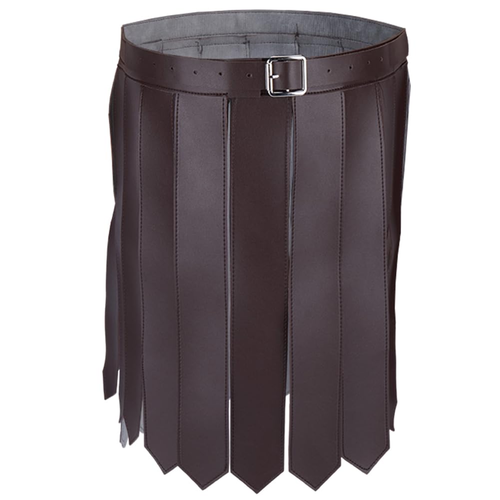GORGECRAFT Roman Fringe Tassel Skirt Belt Brown PU Leather Renaissance Medieval Viking Adjustable Knight Warrior Armor Waistban Apron Buckle Gladiator Kilt Waist Belts for Cosplay Costume Men Women