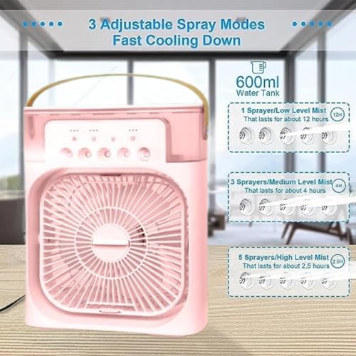 Image of Drumstone [Limited Edition with 5 Years Extanted Warranty] USB Powered Portable Air Conditioner Fan | 3-Speed, 7-Color Light | Mini AC & Humidifier for Shop, Office, Home Use