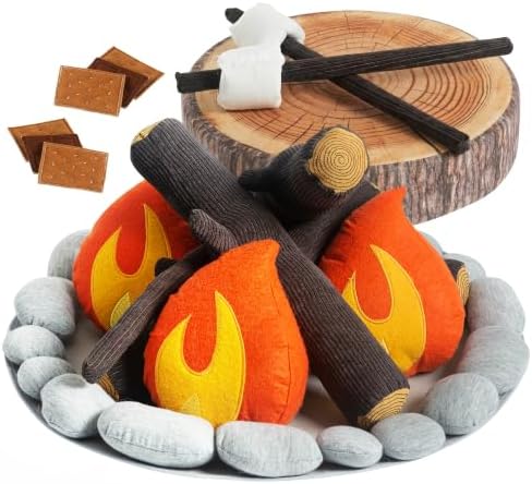 Pretend Campfire Set for Kids with S'Mores Kit & Wood Log Pillow ...
