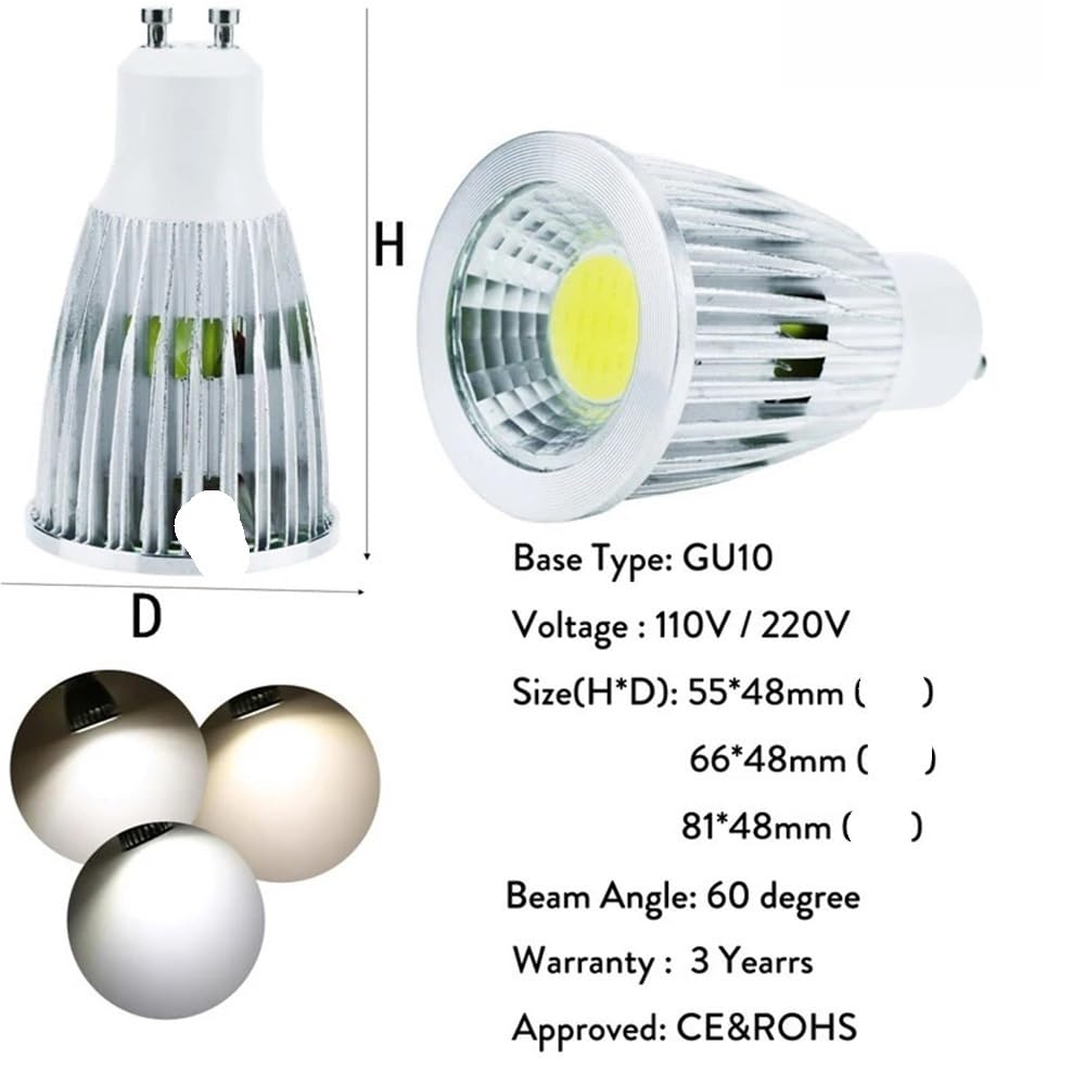 YSJX Lighting, Confezione da 15, faretti LED COB AC220V GU10 3W/5W/7W faretti di illuminazione dimmerabili(Warm White,7W)