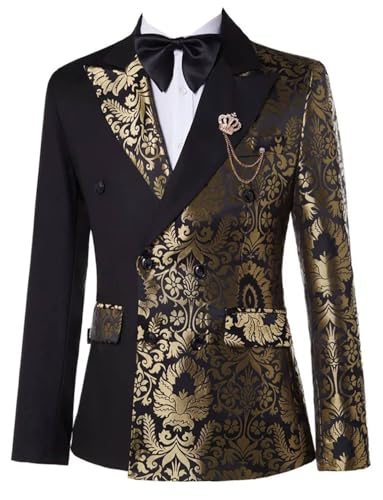 Men's Jacquard Blazer Peak Lapel Double Breasted Buttons Formal Cosplay Suit Jacket
