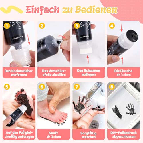 Taricor Fussabdruck Baby, 75ml Hand und Fußabdruck Kit mit Schwammaufsatz, Ungiftige Farbe Pfotenabdruck Baby Handabdruck für Neugeborene Geschenk Stempel Kinder, Art Fingermalfarben für Hause