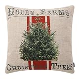 TRENDIN Farmhouse Christmas Pillow Cover 18x18 inch Holly Farms Christmas Tree Throw Pillow Cover for Christmas Decor Cotton Linen PL404TR