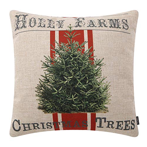 TRENDIN Farmhouse Christmas Pillow Cover 18x18 inch, Holly Farms Christmas Tree Throw Pillow Cover, Vintage Xmas Decor PL404TR