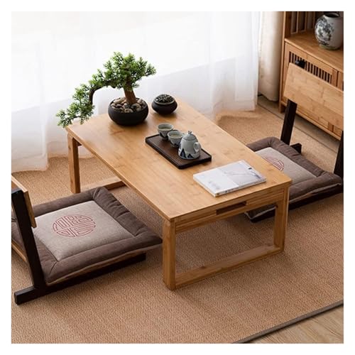 Table basse pliante japonaise en bois jaune rustique de 60x40x26 cm