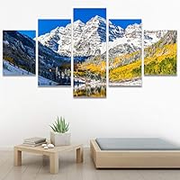 SIGNWIN 5 Panel Canvas Wall Art Modern Art Dramatic Farmhouse/Country Mountain Multicolor Nature Photography for Home Decorations Ready to Hang - 60