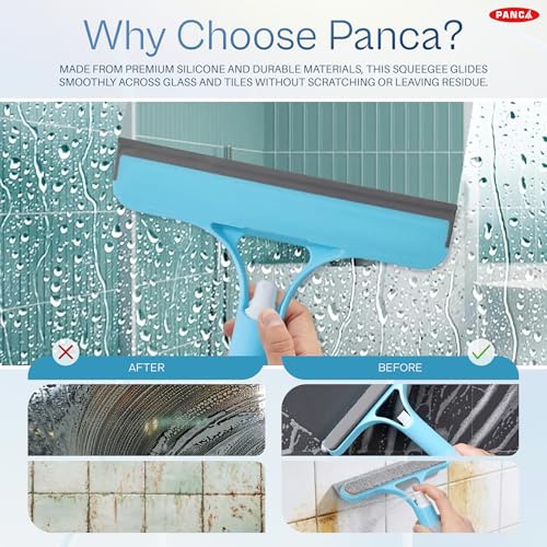 Image of PANCA 3-in-1 Window Cleaning Wiper Spray Squeegee with Built-in Scrubber, Multipurpose Glass Cleaner Wiper for Window Mirror Kitchen Platform Bathroom Tiles Car Windshield Cleaning Tool